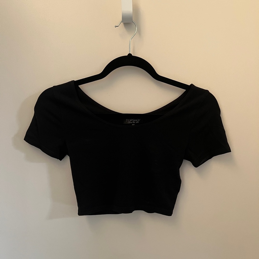 Topshop Black Fitted Crop Top